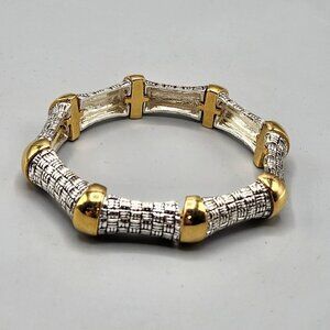 Joan Rivers Stretchy Bangle Silver + Gold Tone Basketweave Chunky One Size